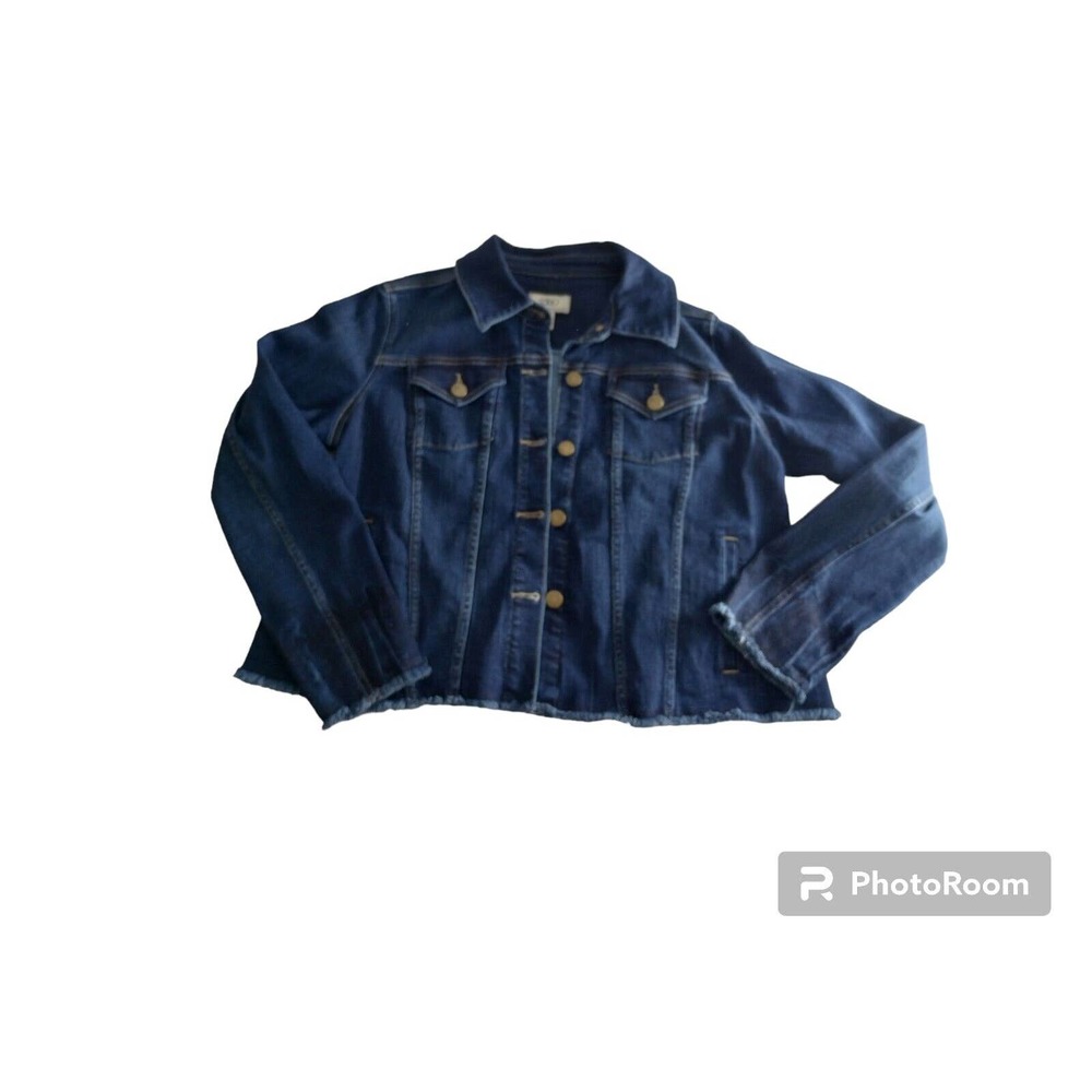 LOGO Lori Goldstein Women's 6 Denim Jacket Dark Wash Jean manufactured Raw Hem - Picture 4 of 10